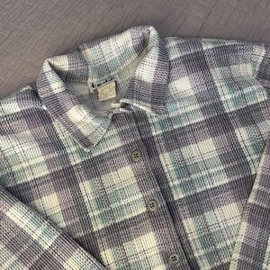 Vintage Teddi Plaid Ribbed Knit Shacket Pastel Purple Green Plus 1X